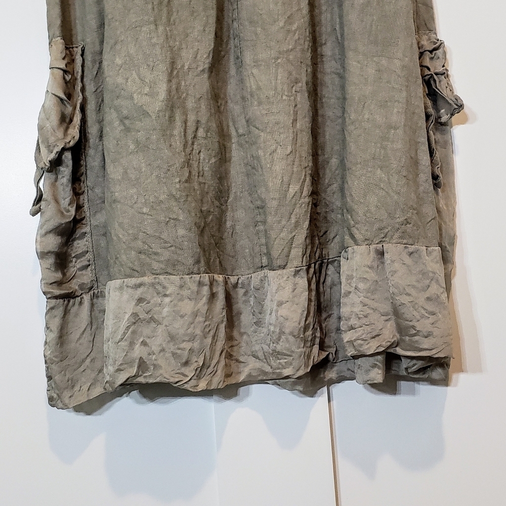 Sweetissima Italy Made Linen Sleeveless Midi Dress Floweretts Olive Gree… - Picture 15 of 16